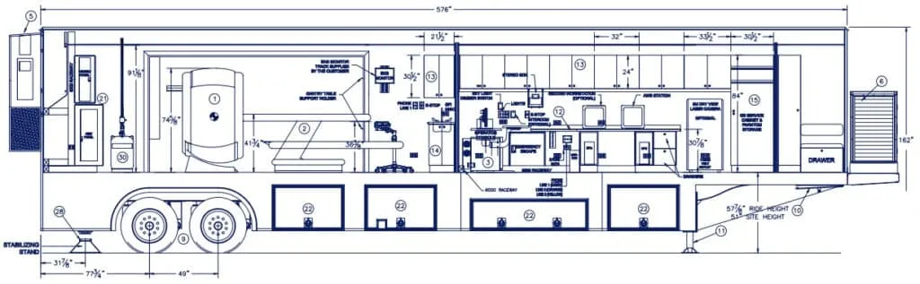Medical imaging mobile unit blueprint passenger side view