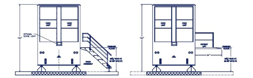 Medical imaging mobile unit blueprint back view Stairlift elevation