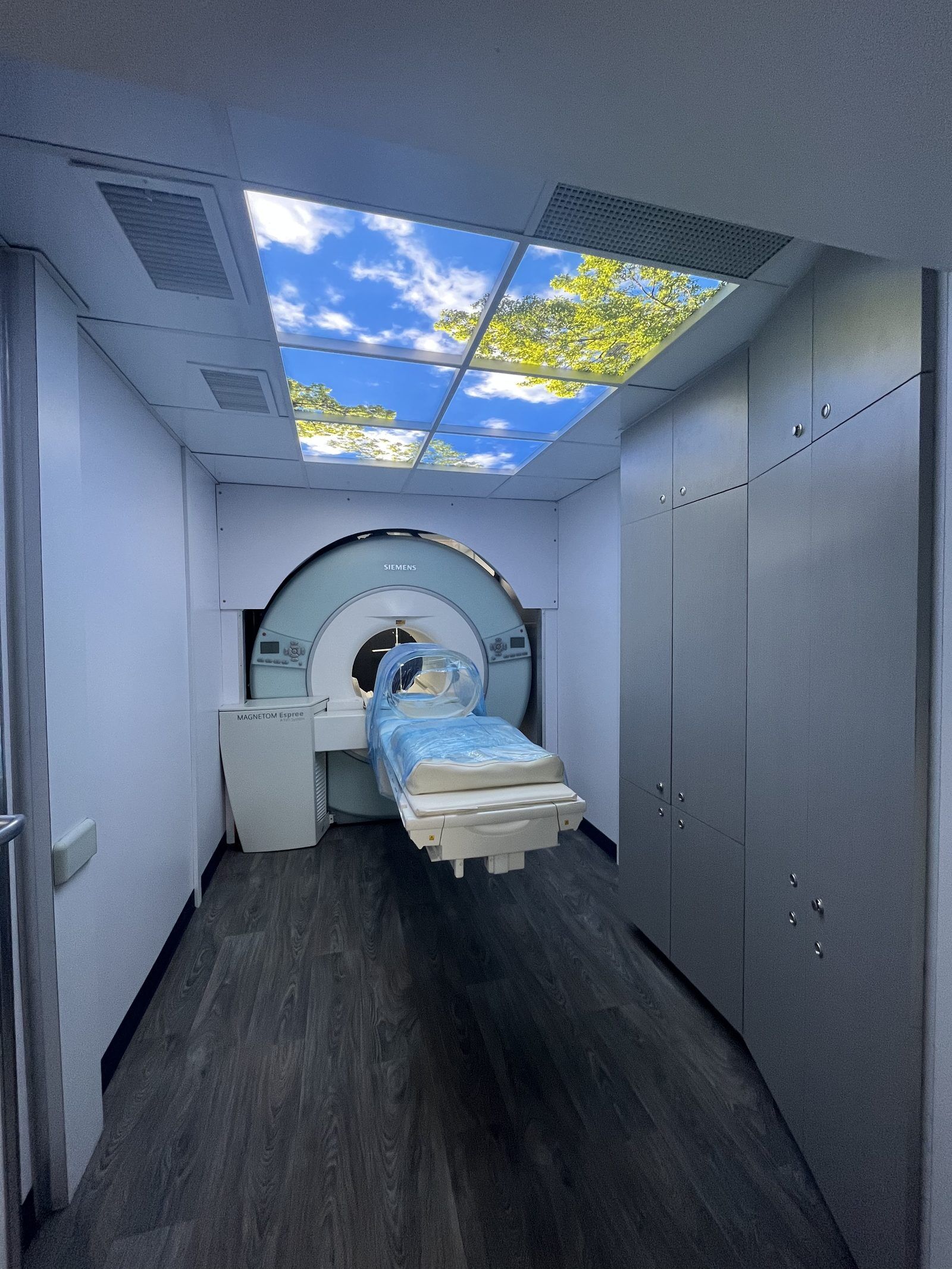 Magnet room with skylight ceiling