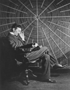 Tesla sits in his New York laboratory in 1896