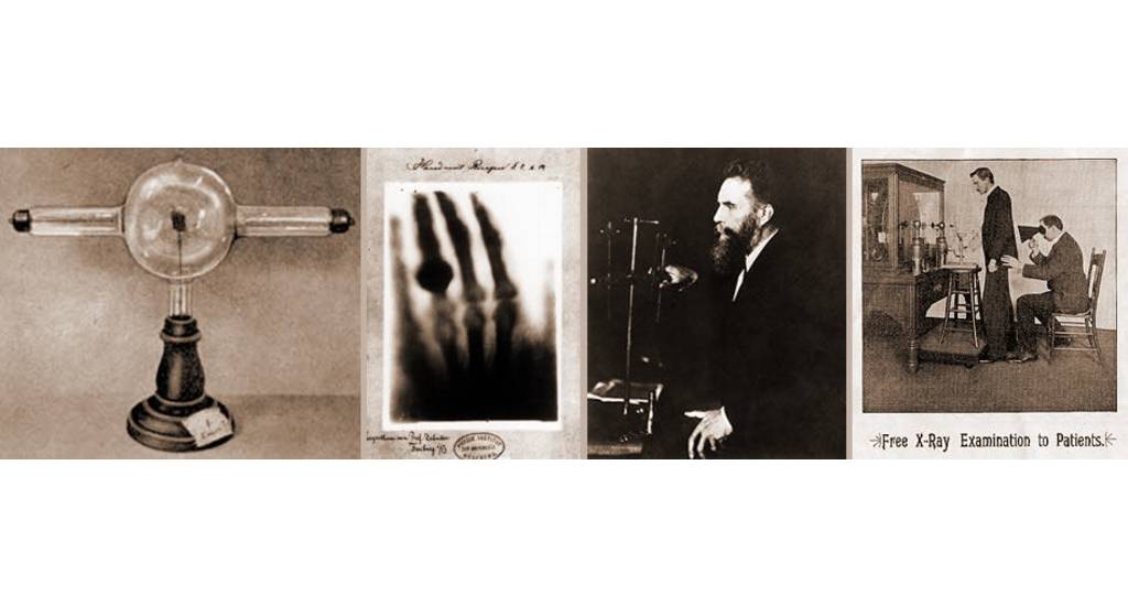 Wilhelm Conrad Röntgen and X-ray machine radiogram of hand of his wife Anna Bertha