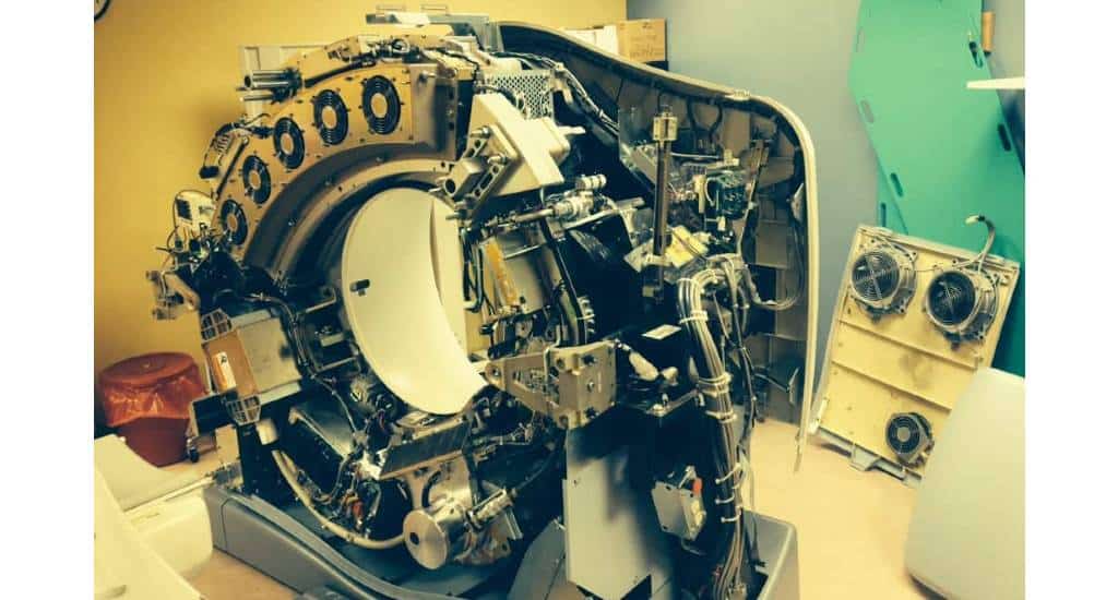 View of the interior of a CT scanner