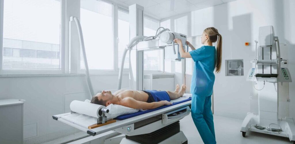 patient being imaged with digital rad room