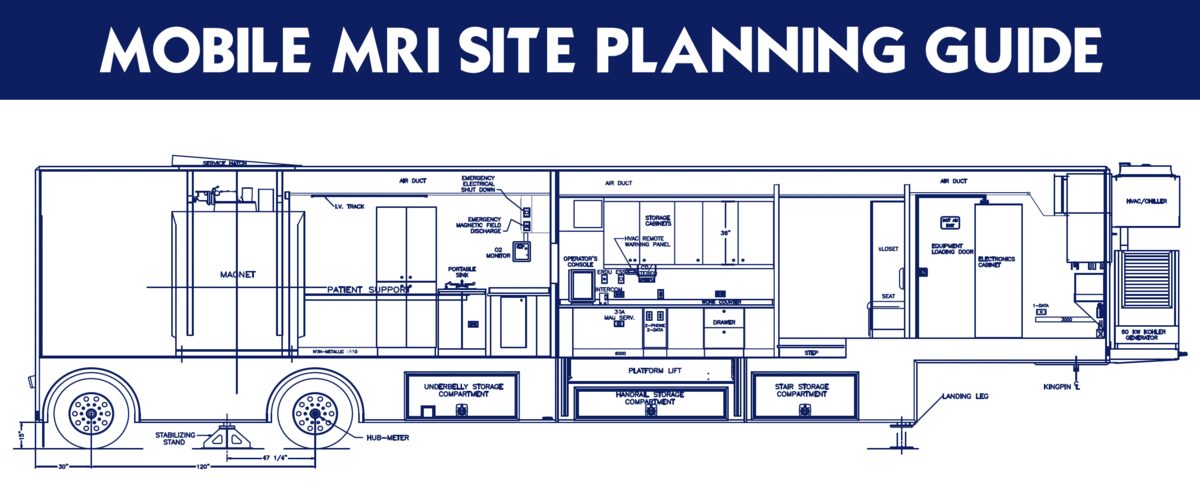 Mobile MRI site planning diagram showing trailer placement and clearance requirements