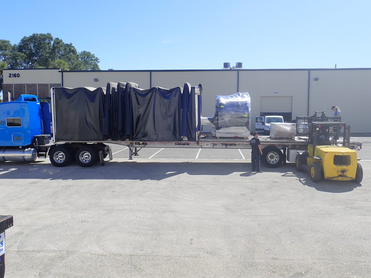Used imaging equipment staged for pickup and transport